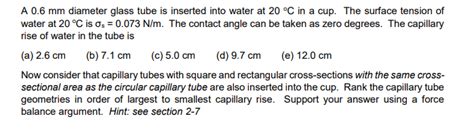 A 0 6 Mm Diameter Glass Tube Is Inserted Into Water