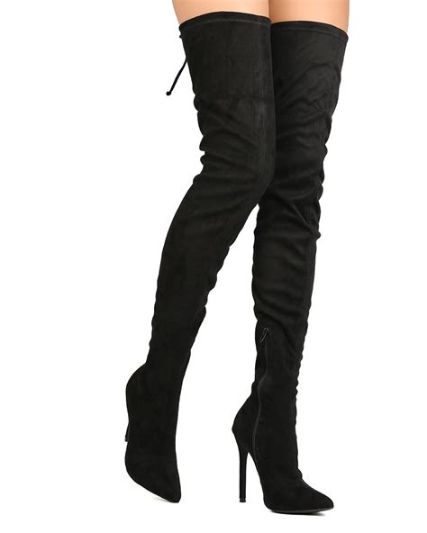 liliana gisele 50 black suede thigh high pointy stiletto heel single