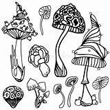 Psychedelic Stylized Mushrooms Cosmic sketch template