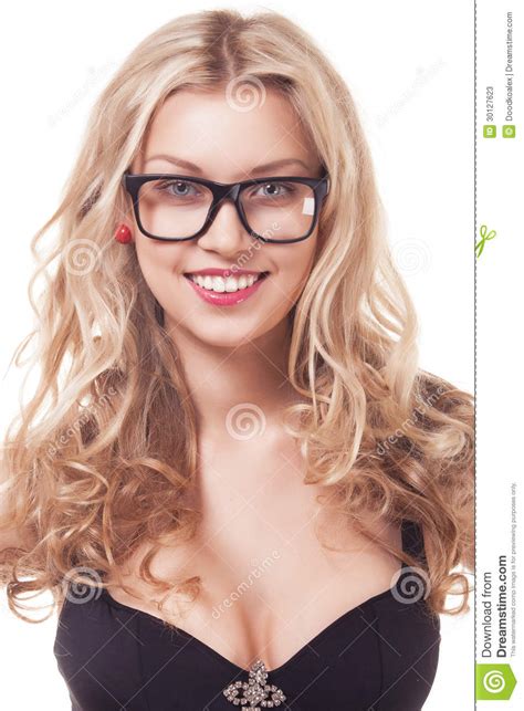 portrait of blond woman in glasses stock image image of