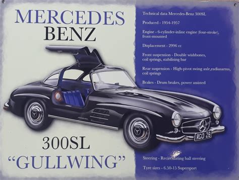 mercedes benz  sl gull wing metal sign