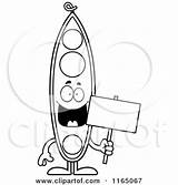 Cartoon Pea Mascot Pod Holding Sign Clipart Cory Thoman Outlined Coloring Vector 2021 sketch template