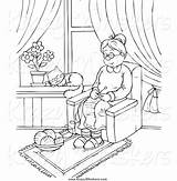 Old Cat Window Woman Clipart Napping Knits While Critter Bannykh 1295 Alex Animal sketch template