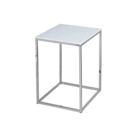 buy white glass  silver metal contemporary square side table