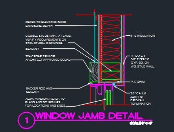 window jamb detail wood trim wood structure cad files dwg files plans  details