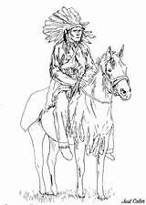 Indiano Indianer Damerica Adulti Justcolor Indien Ausmalen Indiani Indians Erwachsene Malen Pferde Für Chief Cheval Calming Zeichnungen Indiens Magnificient Inde sketch template