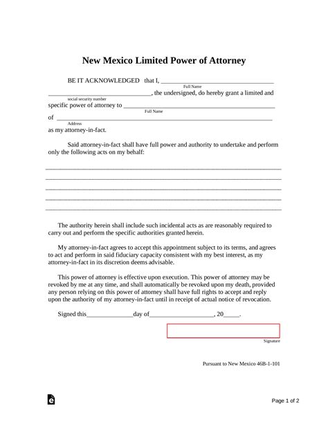 mexico limited power  attorney form  word eforms