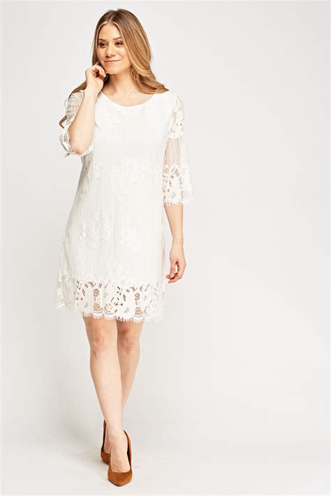 lace overlay 3 4 sleeve dress just 7