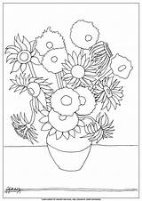 Gogh Sunflowers Girasoli Girasole Colouring Arte Doodle Zonnebloemen Ideeën sketch template