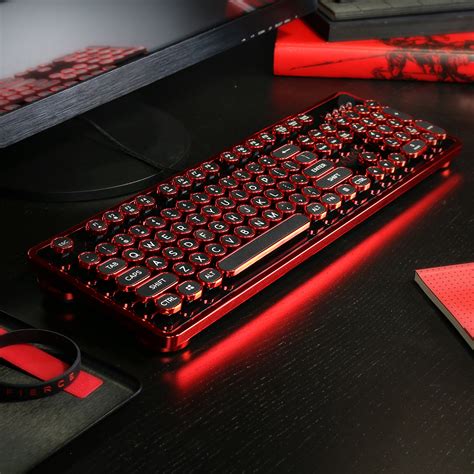 retro mechanical keyboard black red azio touch  modern