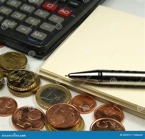 euro money  calculator stock photo image  saving coins