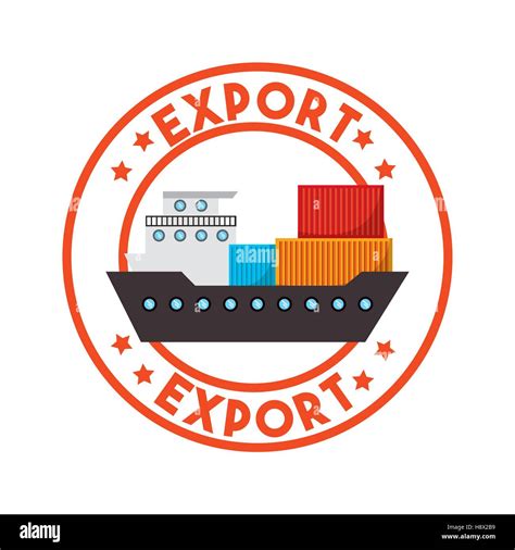 stamp  export  cargo ship icon  export  import colorful design vector