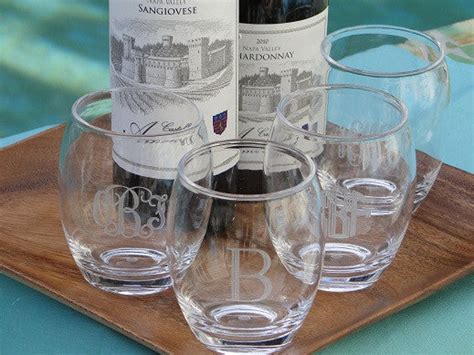 Monogrammed Acrylic Stemless Wine Glasses Set Of 4 The Monogram