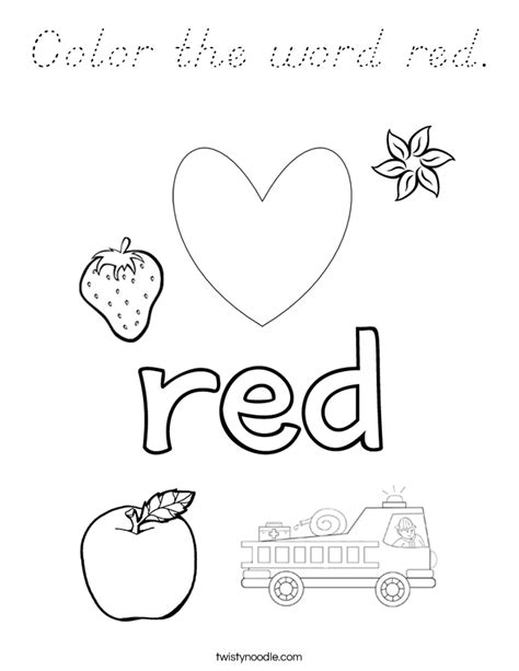 color  word red coloring page dnealian twisty noodle