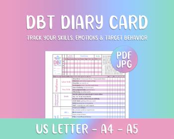 dbt diary card  dbt design teachers pay teachers