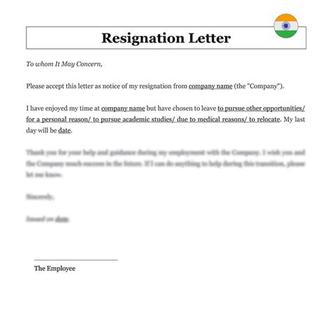 employee resignation letter  india  word template