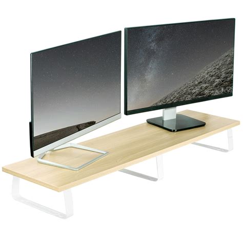 vivo  desktop stand tv dual monitor riser desk tabletop organizer light wood top white
