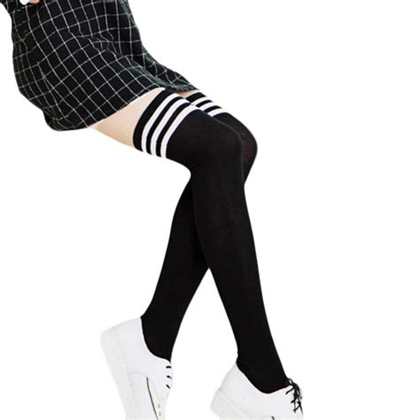 newly design women girl s fashion cotton stockings striped over knee