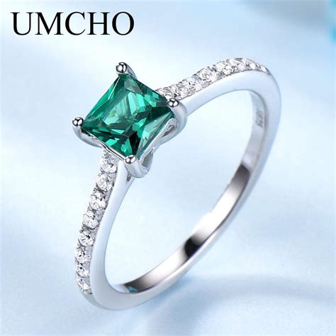 umcho green emerald gemstone rings  women genuine  sterling