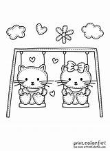 Cute Swing Two Cats Coloring Cat Color Cartoon Printcolorfun sketch template