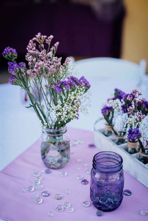 centerpieces purple rustic table decorations decor glass vase