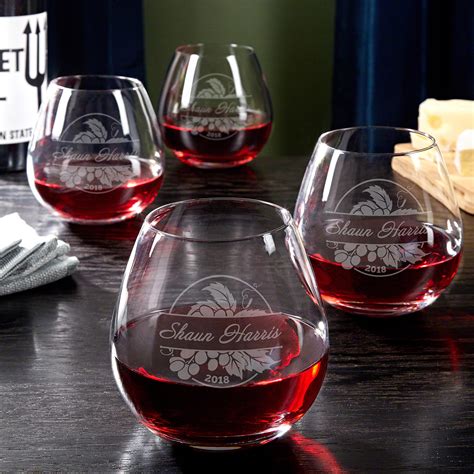 Rhone Valley Personalized Stemless Wine Glasses Set Of 4