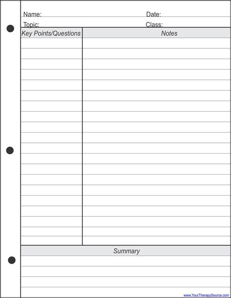 cornell note  templates organized effective note