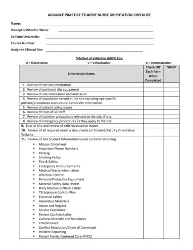 nurse orientation checklist