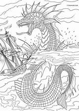 Sea Coloring Monster Pages Ausmalbilder Adult Printable Dragon Monsters Scary Bilder Ausmalen Drawing Sheets Drachen Fantasia Dragons Book Favoreads Mandala sketch template