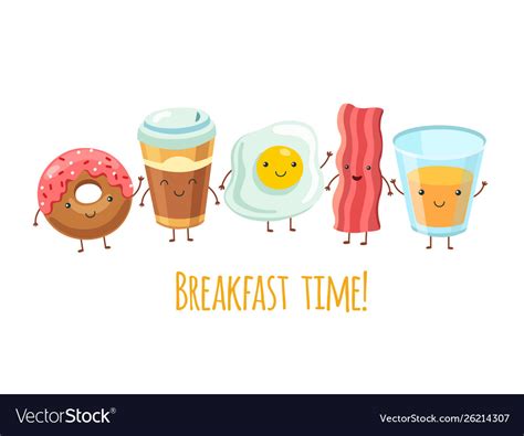 happy breakfast characters egg sandwich coffee vector image
