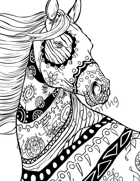 completed adult pages horses coloring pages