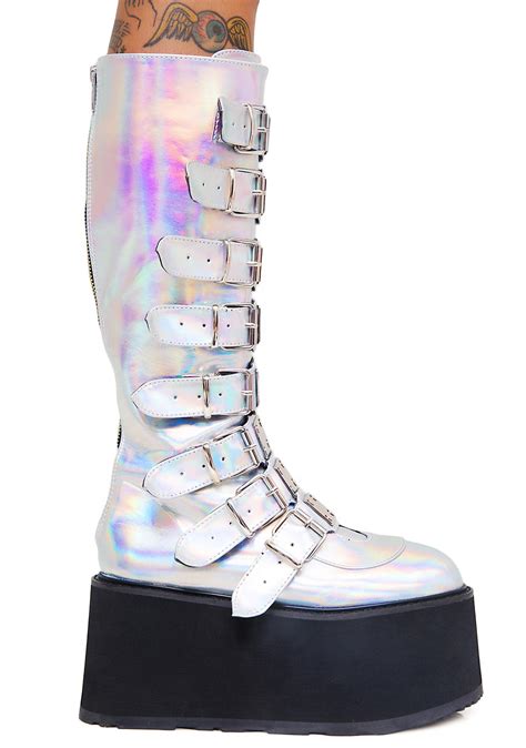 demonia iridescent hologram morpheus platform boots dolls kill