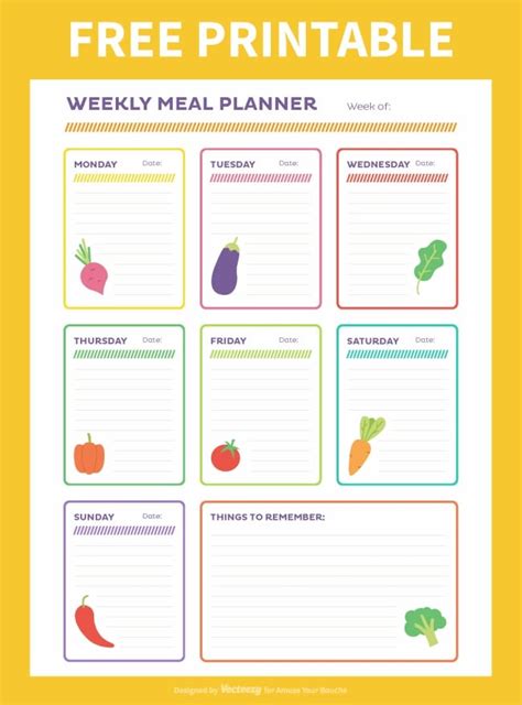 weekly meal planner printable easy cheesy vegetarian
