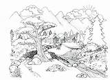 Nature Coloring Pages Scenes Scene Getcolorings Color Getdrawings sketch template