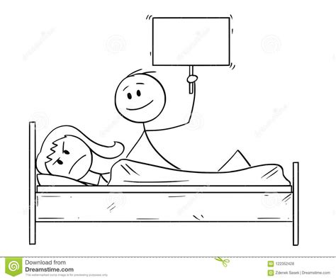cartoon of couple in bed man offering something woman is rejecting
