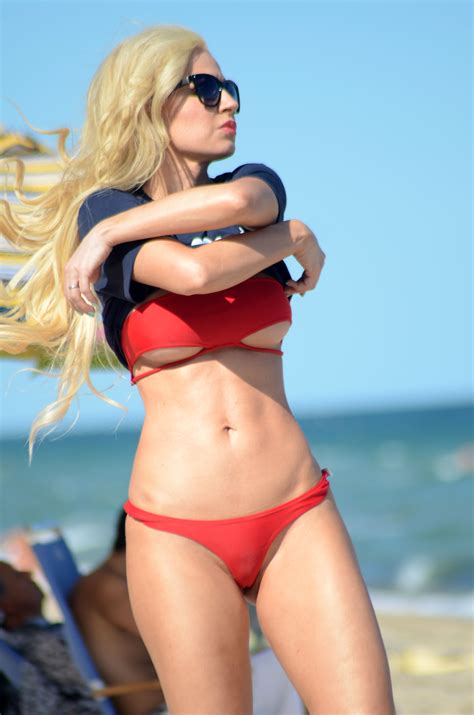 ana braga red thong bikini at a beach in miami 8 celebrity