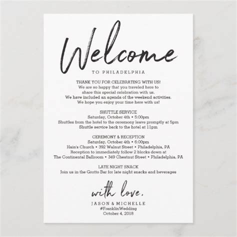 wedding itinerary hotel  letter zazzlecom