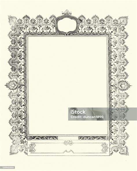 ornate woodcut picture frame border retro design element stock illustration  image