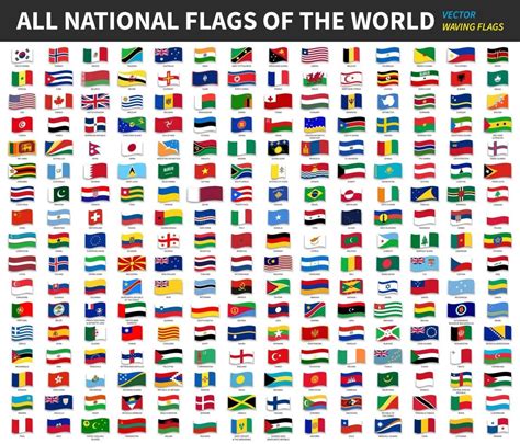 todas las banderas nacionales oficiales del mundo ondeando vector de