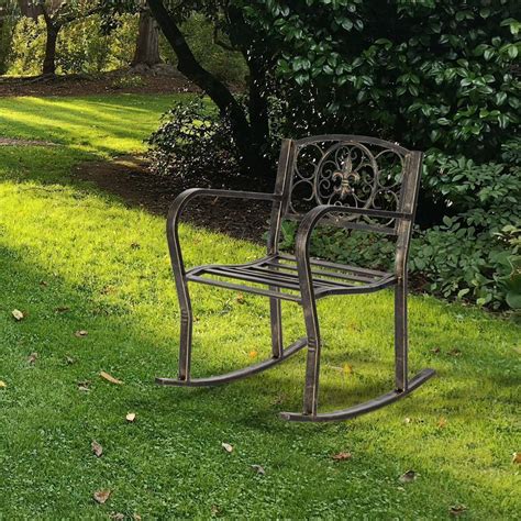 Wrought Iron Rustic Brown Metal Rocking Chair Bench Scrolled Design