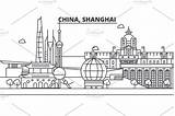 Line Cityscape Sights Strokes Wtih sketch template