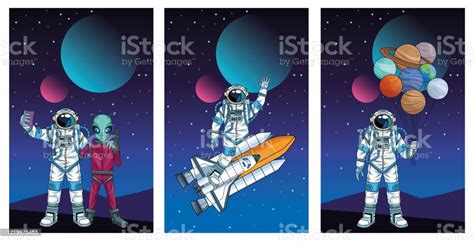 group  astronauts   space characters stock illustration