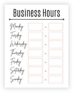 printable business hours sign   window