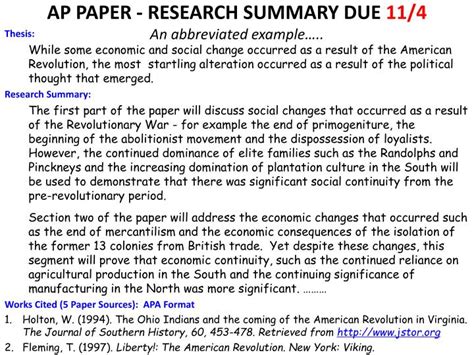 ap paper research summary due   abbreviated