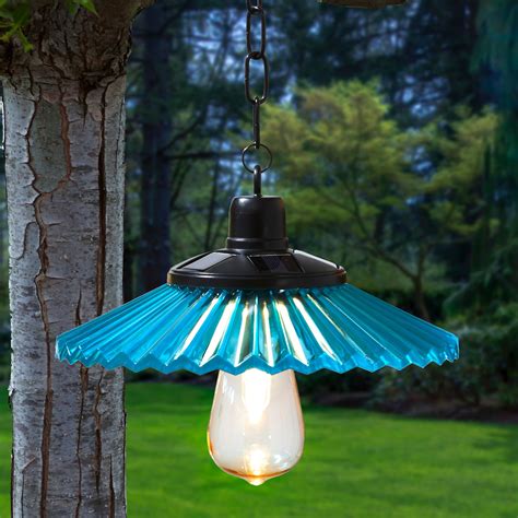 acrylic solar power hanging lantern outdoor light accent blue walmartcom