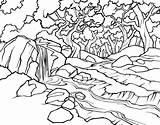 Colorir Desenhos Floresta Paisagem Fiume Foresta Natureza Florestas Paesaggio Matas Riacho Amazonica Bosque Bosques Rivière Bosco Paysage Stampare sketch template