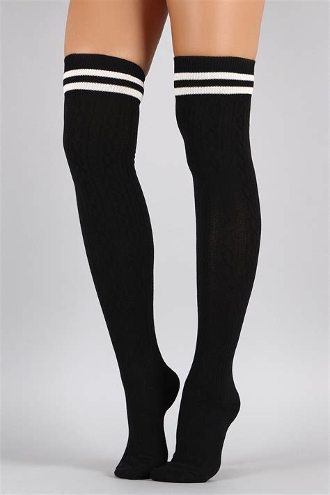 Double Stripe Textured Thigh High Socks Sock Outfits High Socks