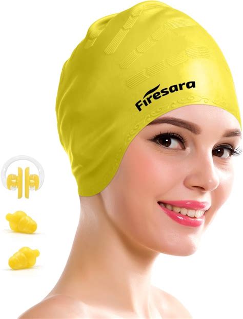 Firesara Swimming Cap For Long Hair Waterproof Silicone Swim Cap For