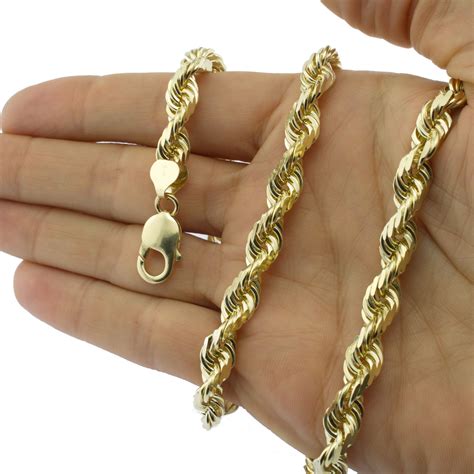 solid  yellow gold  mm rope chain link pendant necklace men women