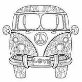 Bus Coloring Vw Retro Outline Doodle Hippie Travel Kombi Zentangle Boho Pages Vector Adult Style Front Colouring Floral Decorated Ornaments sketch template